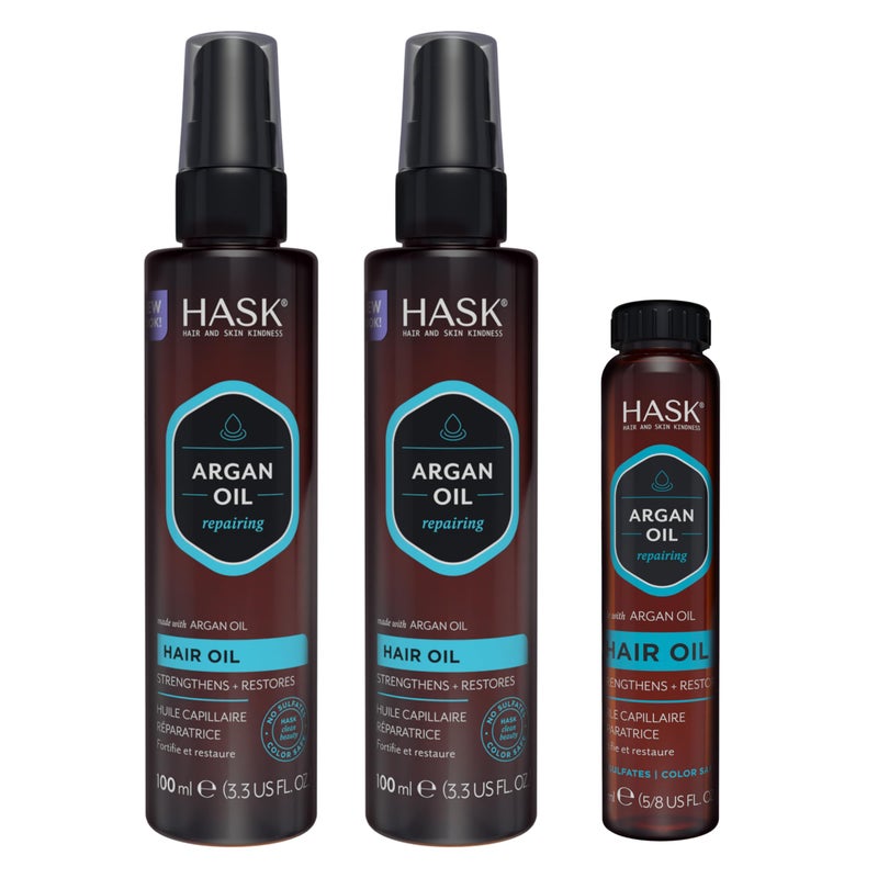 HASK ARGAN Repairing Shine Hair Oil for All Hair Types, Vegan, Color Safe, Gluten-free, Sulfate-free, Paraben-free - Pack of 3 - Image 1
