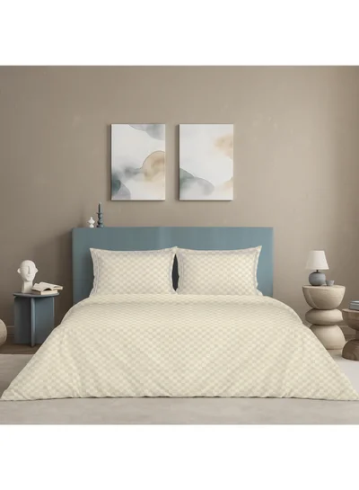 MULBERRY LIVING 100% Cotton King Duvet Cover - 300 TC Urban Grid (Checks). Width 260 x Length 240cms - Ivory