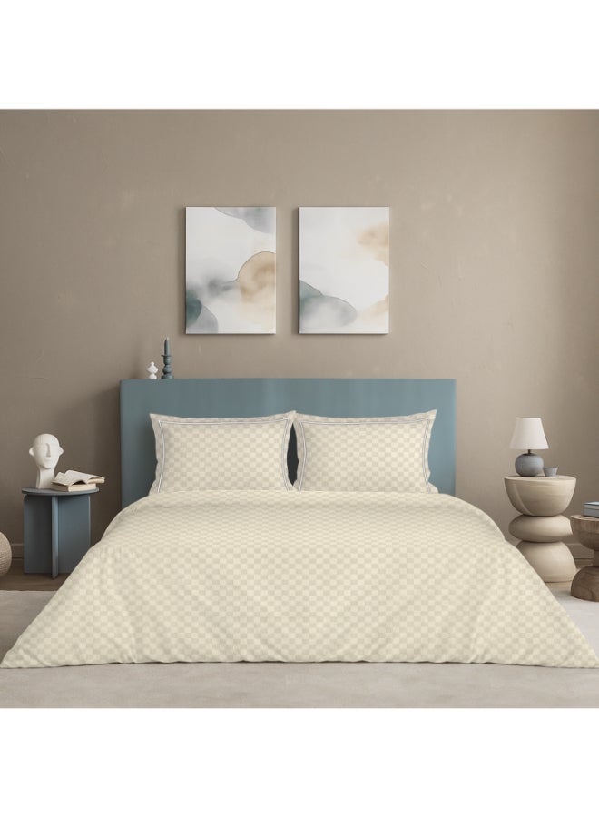 MULBERRY LIVING غطاء لحاف مربعات قطن % مقاس كينج  ×  سم لون عاجي - Image 1