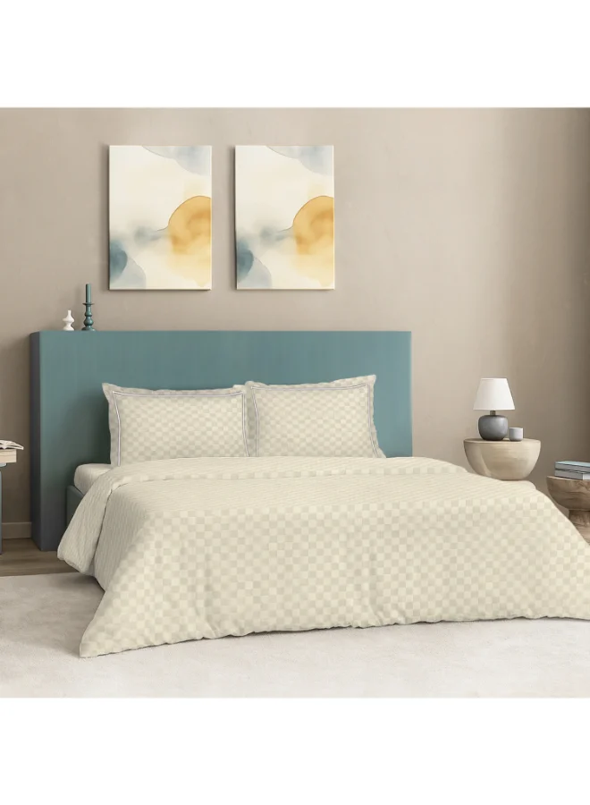 مالبيري ليفينج غطاء لحاف مربعات قطن % مقاس كينج  ×  سم لون عاجي