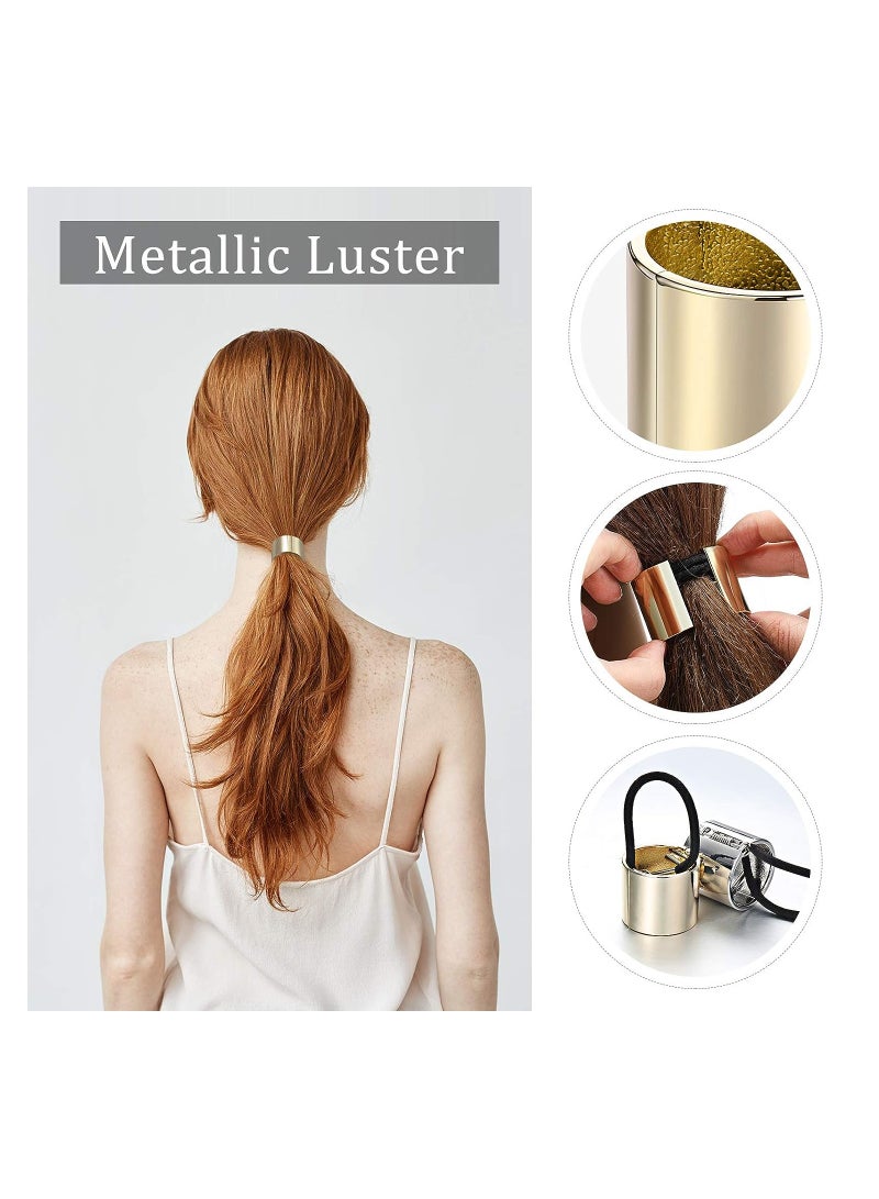 KASTWAVE Ponytail Elastic Hair Ties Cuff, Metal Hair Ties Punk, Brushed Metal Expandable Hair Rings, Ponytail Holder Hair Rope Accessory for Women Girls, Gold and Silver - Image 2