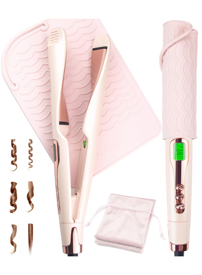 ANGENIL Pro Twist Flat Iron Hair Straightener 2 in 1 Straightener and Curling Iron for Women Round Pink Dual Voltage Hair Straightener with Silicone Heat Resistant Mat 30s Fast Heating LCD Display - Image 2