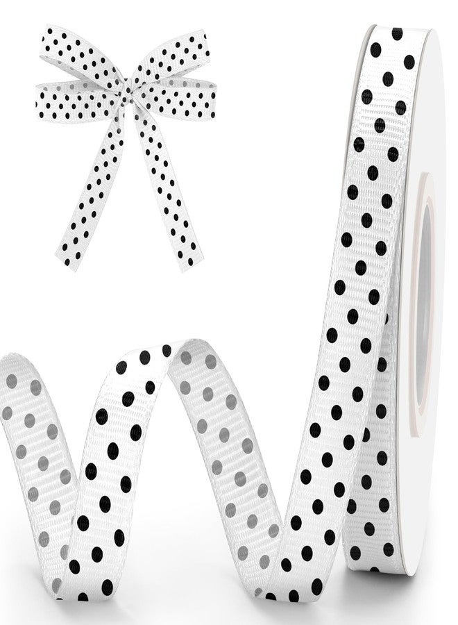 FFNMU Polka Dot White Ribbon 3/8 Inch 10 Yards White with Black Dots Ribbons for Crafts Grosgrain Ribbon for Gift Wrapping Flower Bouquet DIY Sewing Hair Bows Christmas Wedding Birthday Party Decorations - Image 1