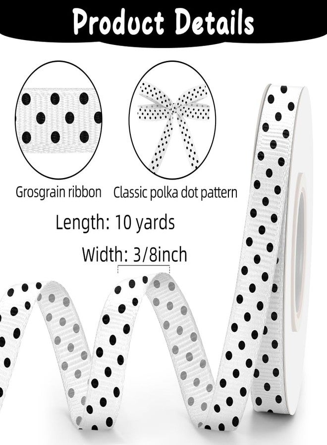 FFNMU Polka Dot White Ribbon 3/8 Inch 10 Yards White with Black Dots Ribbons for Crafts Grosgrain Ribbon for Gift Wrapping Flower Bouquet DIY Sewing Hair Bows Christmas Wedding Birthday Party Decorations - Image 2