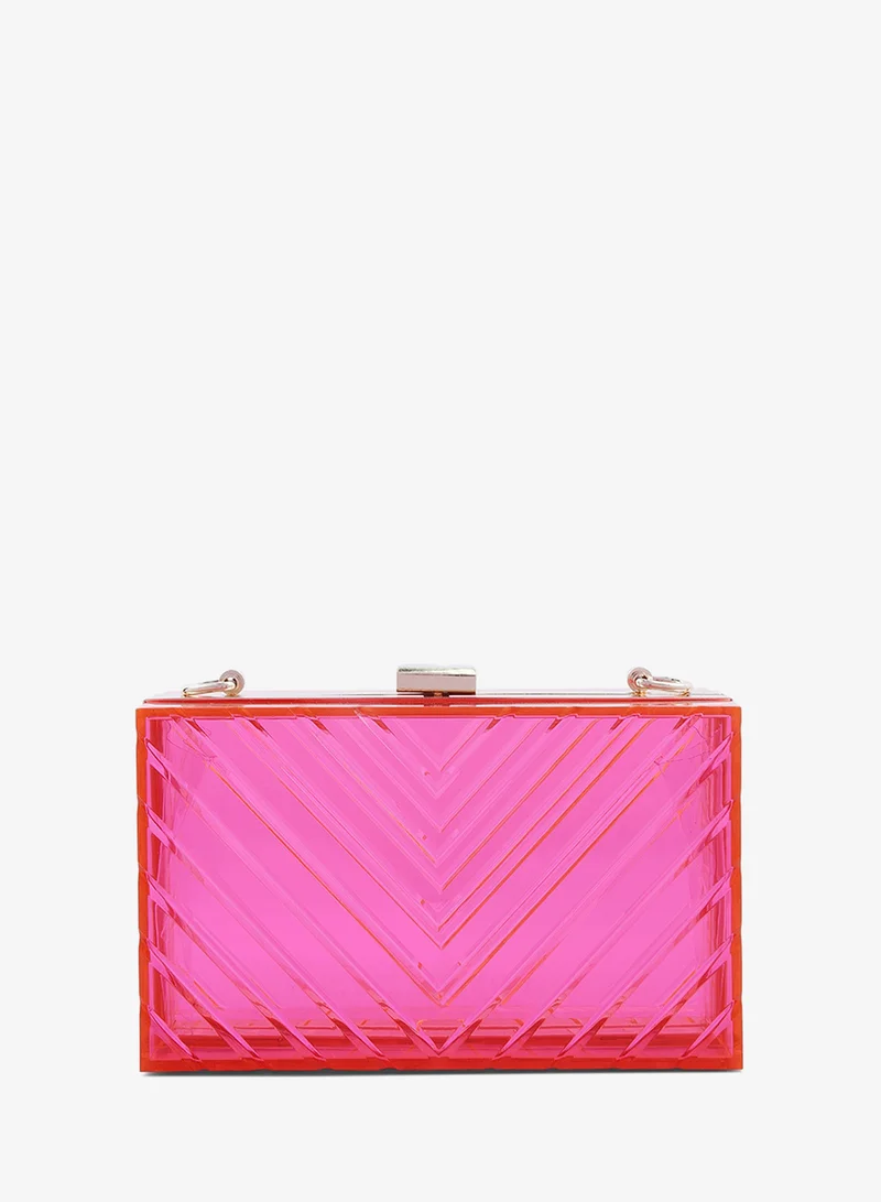 London Rag Fuchsia Transparent Chevron Pattern Clear Clutch Bags