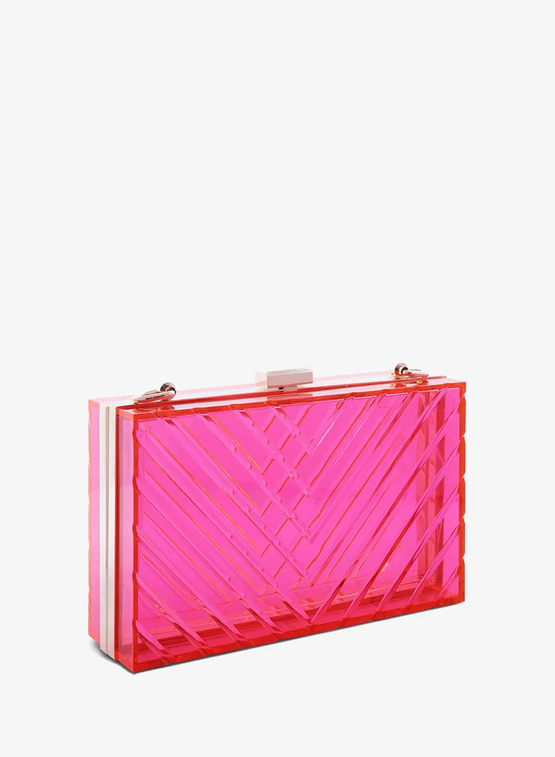 London Rag Fuchsia Transparent Chevron Pattern Clear Clutch Bags