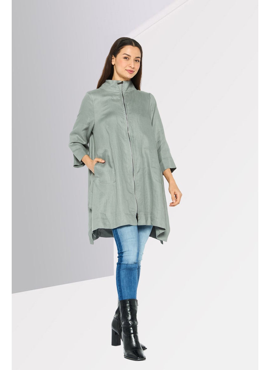 EMPORIO ARMANI Women Plain Long Sleeve Coat Jacket, Grey  - Image 3