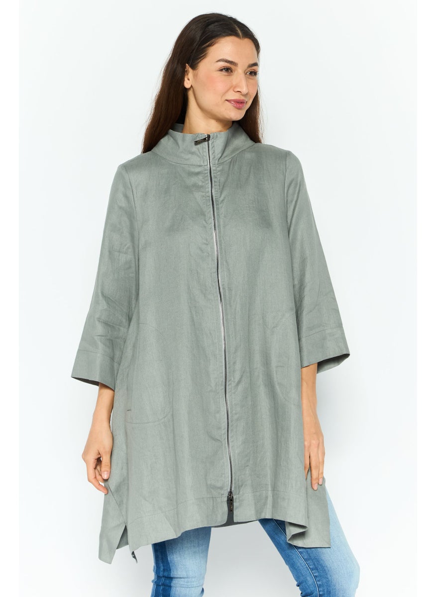 EMPORIO ARMANI Women Plain Long Sleeve Coat Jacket, Grey  - Image 1