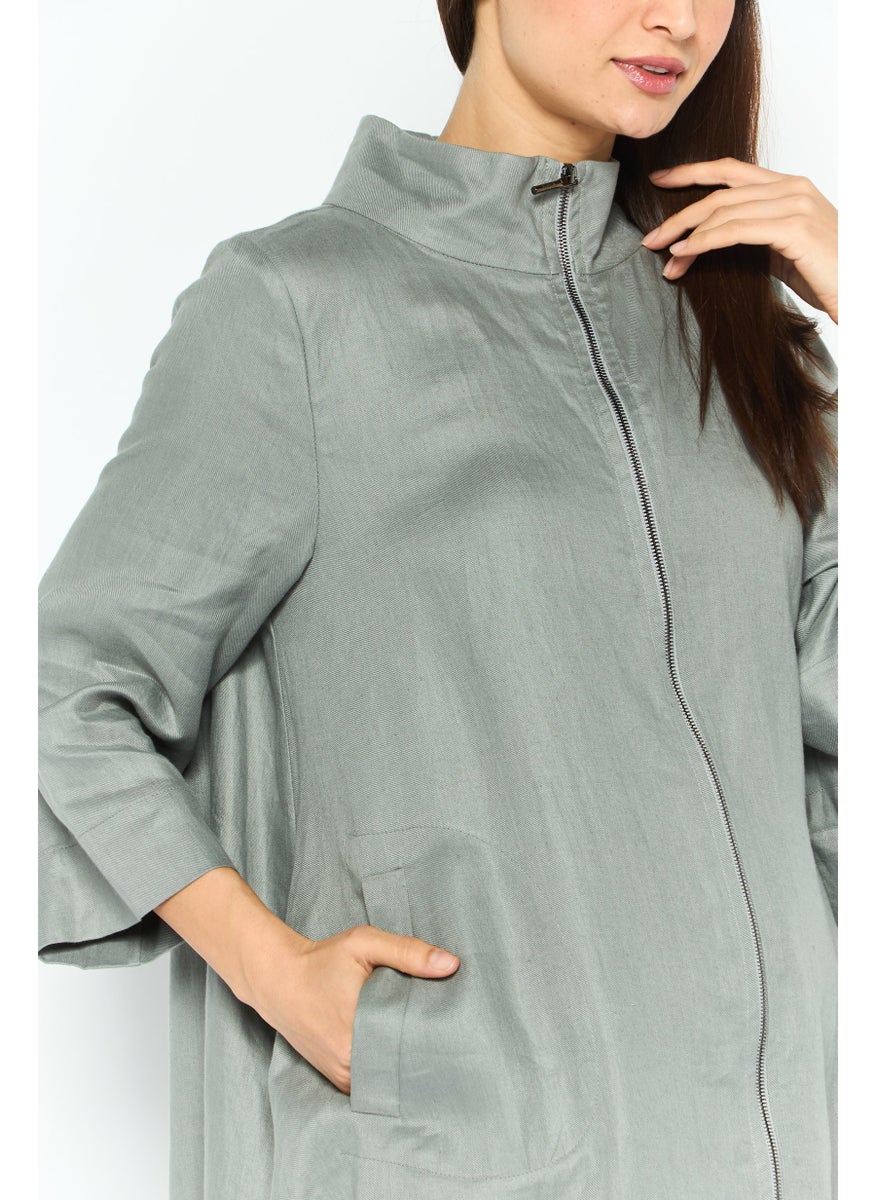 EMPORIO ARMANI Women Plain Long Sleeve Coat Jacket, Grey  - Image 2