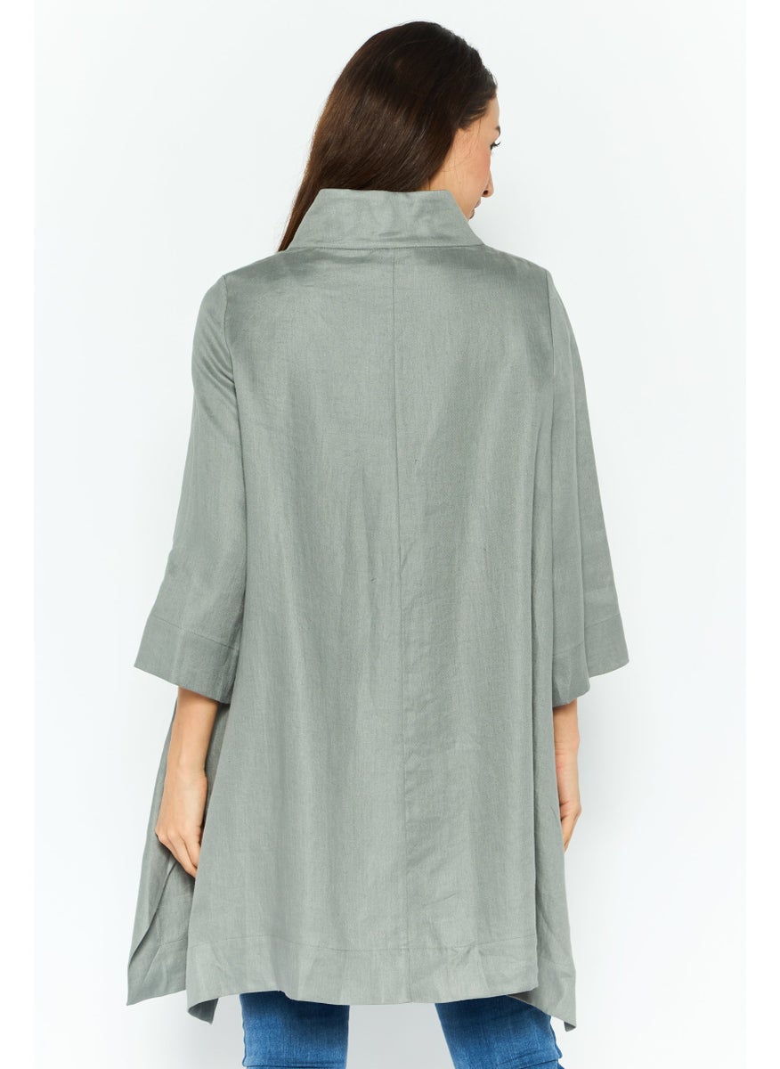 EMPORIO ARMANI Women Plain Long Sleeve Coat Jacket, Grey  - Image 4