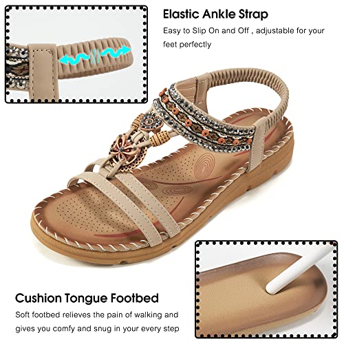 Aomigoct Sandals Women Flat Shoes: Dressy Summer Bohemian Flats Shoes for Women Sandals Comfortable Ankle Strap Outdoor Walking - Image 4