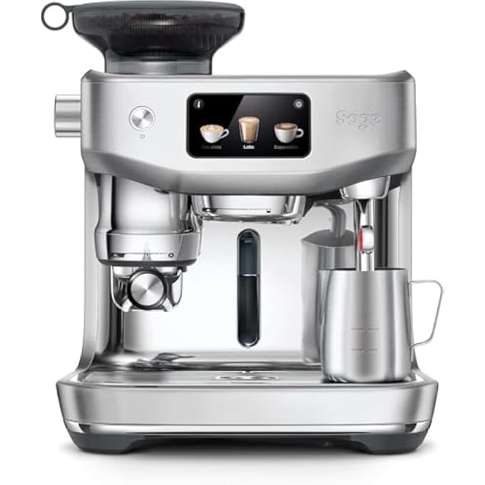 سيج آلة صنع قهوة الإسبريسو أوراكل جيت مع مطحنة وطحن تلقائي ورغوة حليب يدوية وشاشة LCD من الفولاذ المقاوم للصدأ المصقول، إصدار الإمارات العربية المتحدة، ضمان الشركة المصنعة لمدة عامين، قهوة مجانية من الخام - Image 1