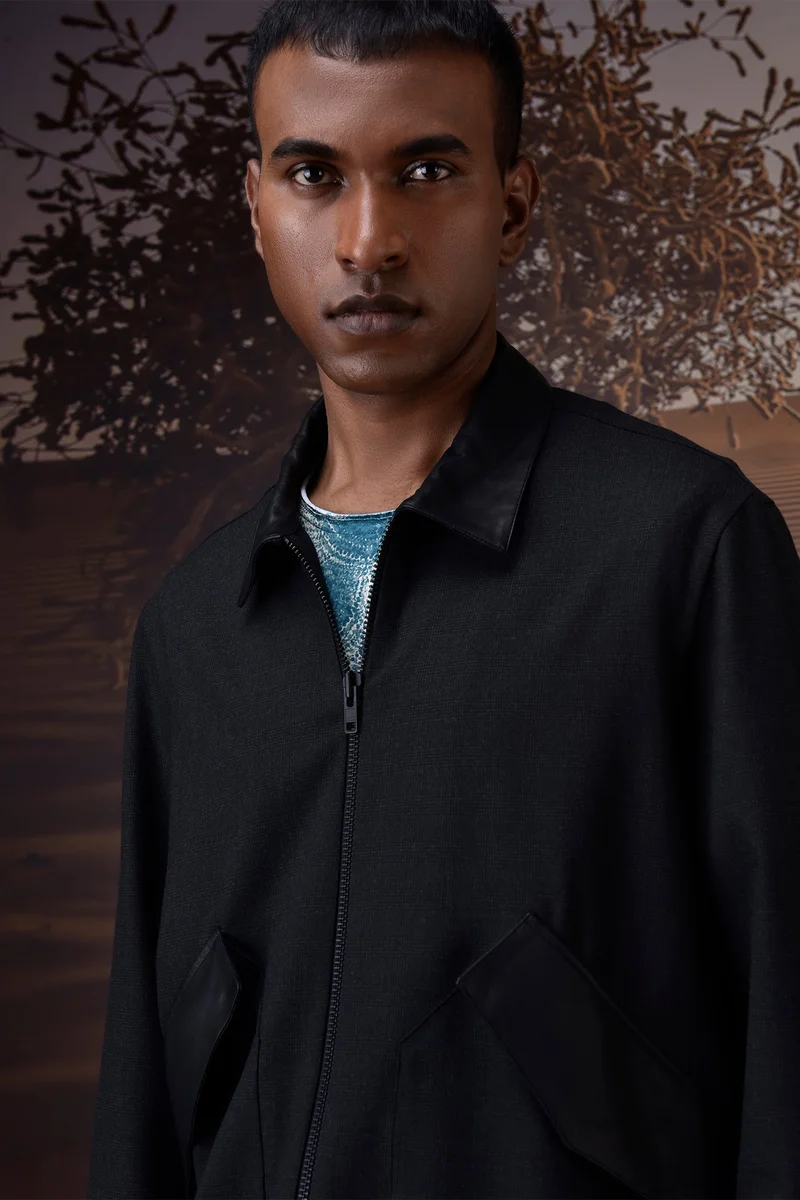 Genes Lecoanet Hemant Charcoal Poly Viscose Check Bomber