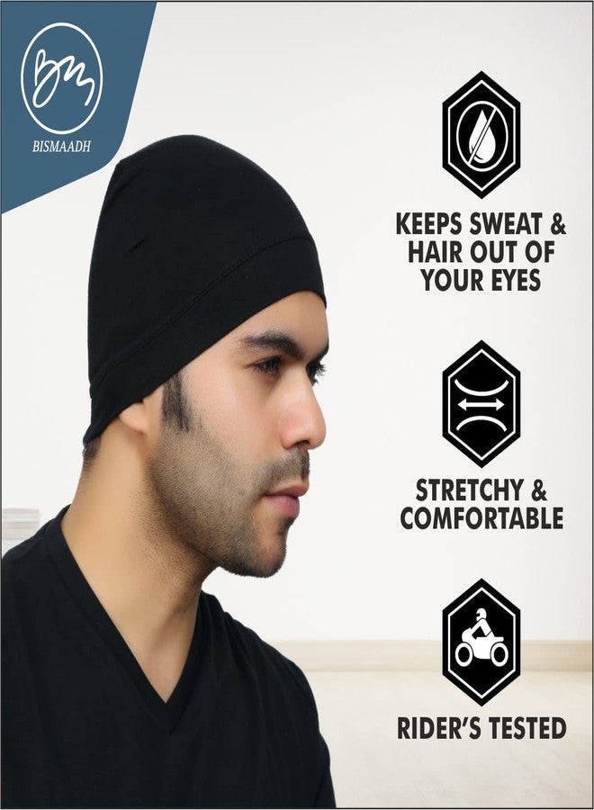 BISMAADH Cooling Skull Cap Helmet Liner for Men Women Motorcycle Cycling Football Head Beanie Hat Liner Sweat Wicking Hat (Black, Black, Black) - Image 2