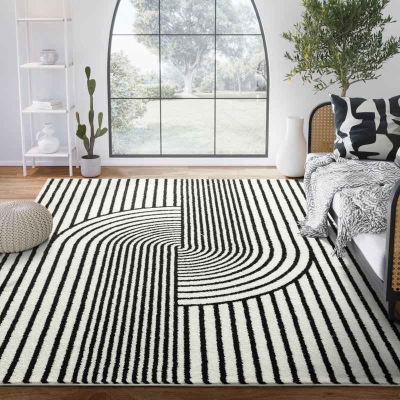 Abani Nuevo Collection Area Rug  MidCentury Black and White Arch Knot Design  6 x 9  for Living Room Bedroom  Office