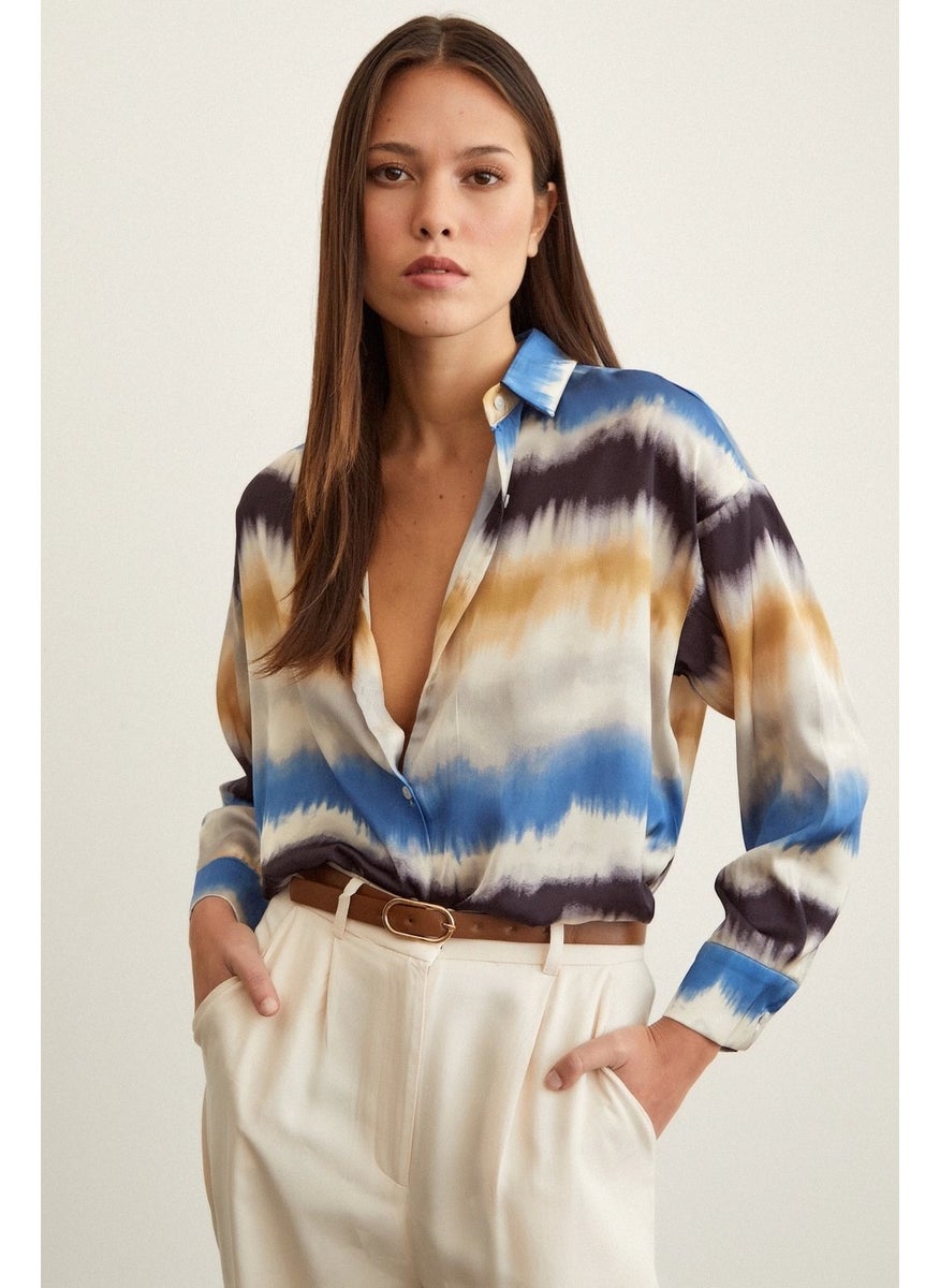 Never More Watercolour Patterned Shirt Blue  - Image 1