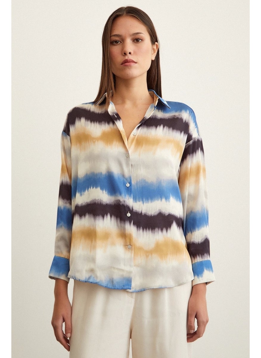 Never More Watercolour Patterned Shirt Blue  - Image 2