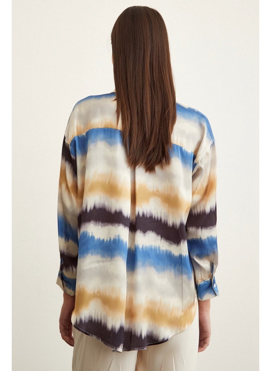 Never More Watercolour Patterned Shirt Blue  - Image 4