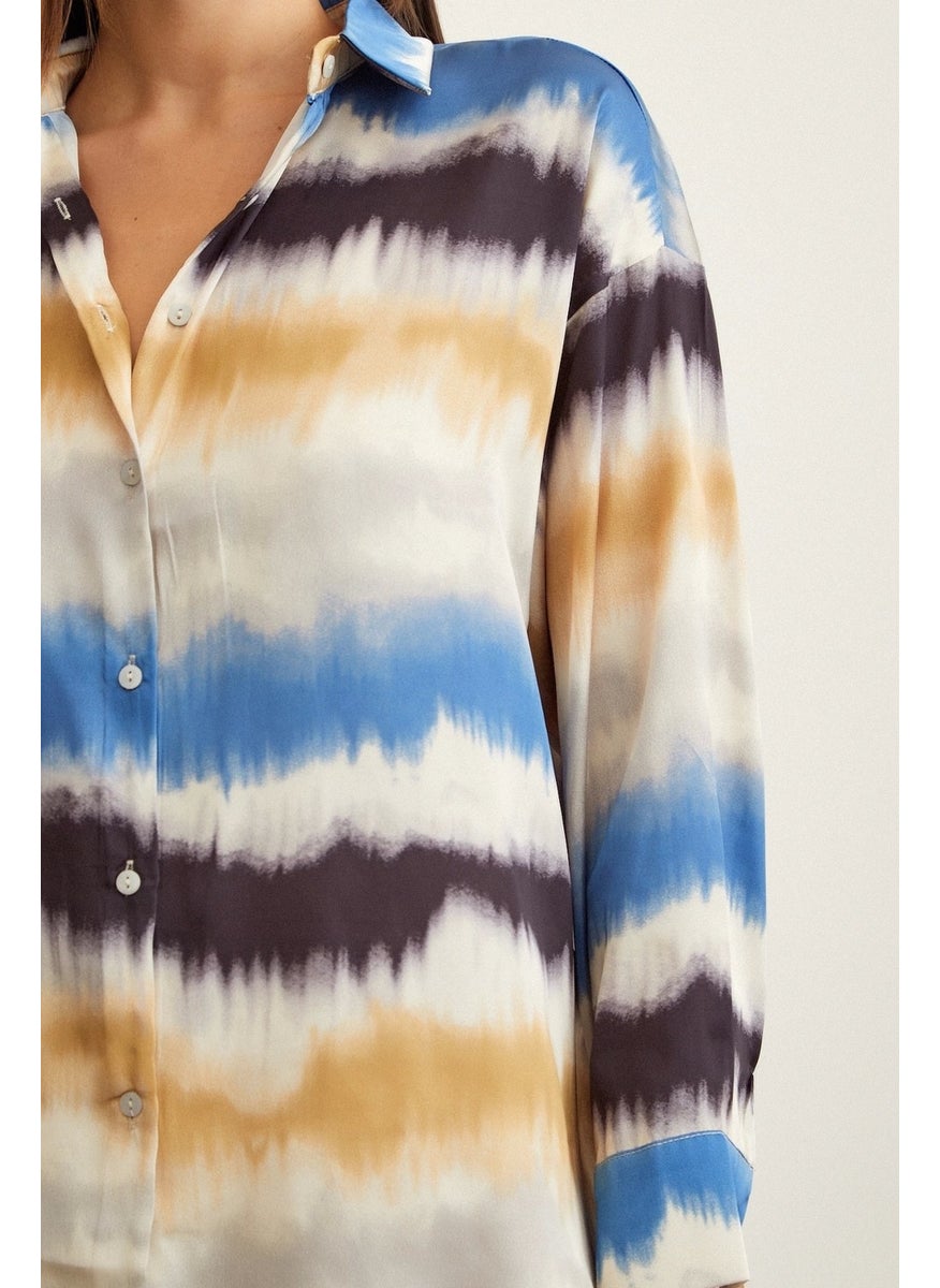Never More Watercolour Patterned Shirt Blue  - Image 3
