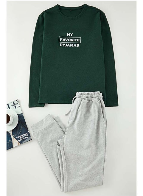Green Regular Fit Printed Knitted Pajama Set TMNAW22PT0759