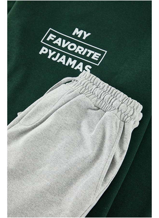 trendyol - Green Regular Fit Printed Knitted Pajama Set TMNAW22PT0759 - Image 1