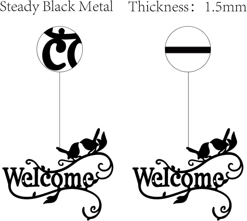 CREATCABIN Welcome Metal Wall Art Birds on Branch Decor Wall Hanging Silhouette Sculpture Ornament Iron Sign for Indoor Outdoor Home Living Room Kitchen Garden Office Decoration Gift Black 12 x 10Inch - Image 3