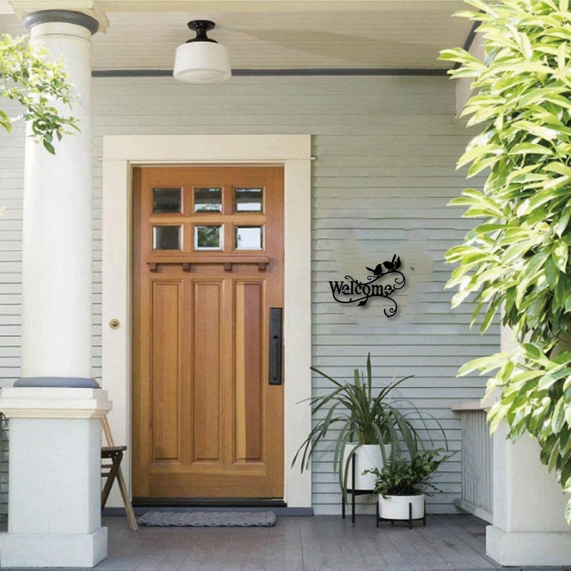 CREATCABIN Welcome Metal Wall Art Birds on Branch Decor Wall Hanging Silhouette Sculpture Ornament Iron Sign for Indoor Outdoor Home Living Room Kitchen Garden Office Decoration Gift Black 12 x 10Inch - Image 5