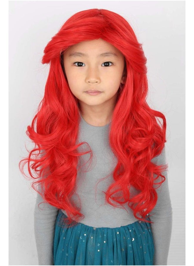 Topcosplay - Kid Girls Wig Red Long Wavy Child Wig Halloween Costume Princess Cosplay Wigs - Image 1