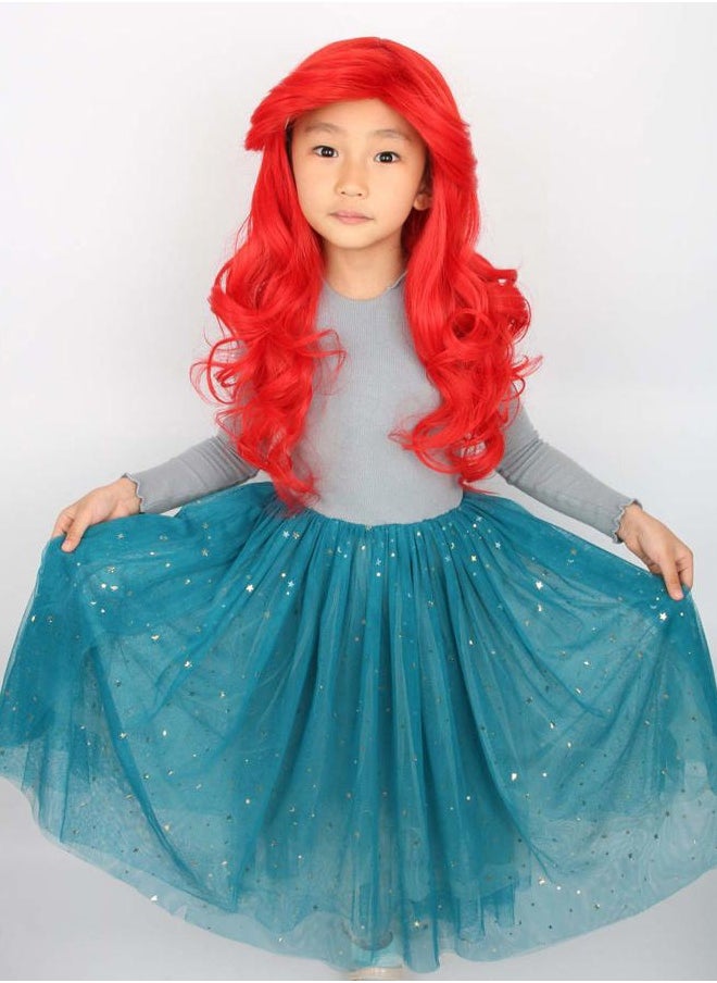Topcosplay Kid Girls Wig Red Long Wavy Child Wig Halloween Costume Princess Cosplay Wigs  - Image 4