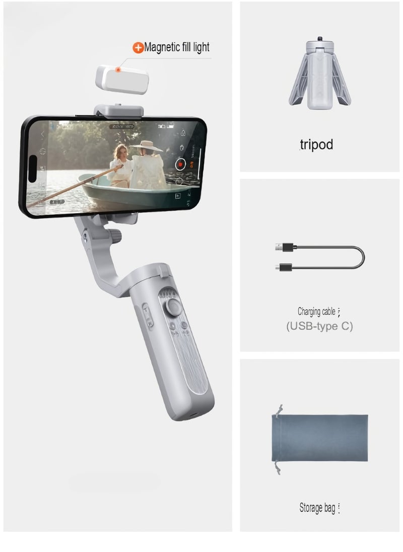 KASTWAVE - Gimbal Stabilizer, Lightweight And Portable Foldable Phone Stabilizer, Anti Shake Durable Smart Phone Holder Stabilizer For Youtuber Vlogging Video Recording, (1pc, Grey With Fill Light) - Image 1