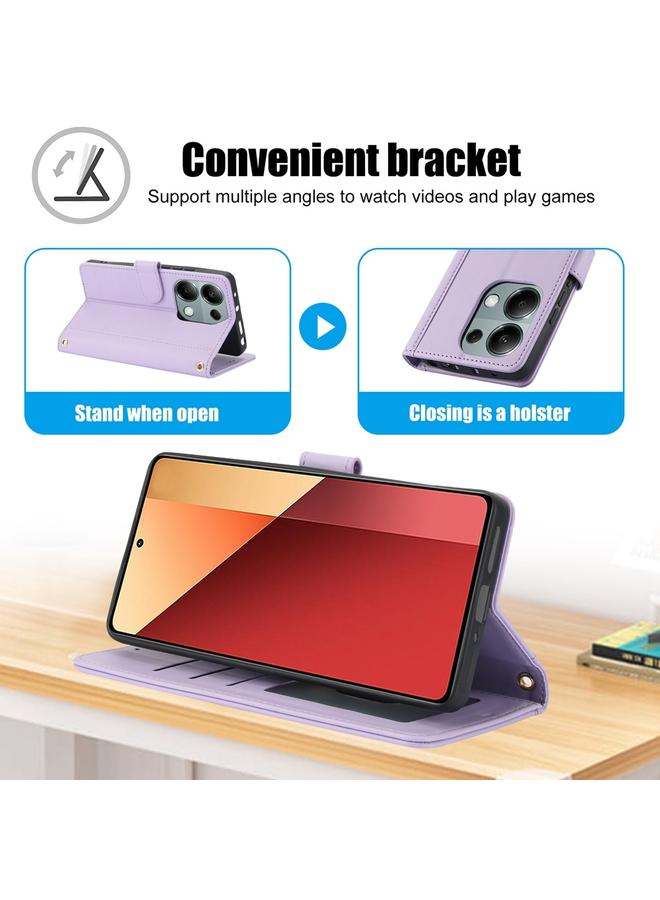 S-TOP Case For Redmi Note 13 Pro 4G Global Skin Feel Pure Color Card Slots Leather Phone Case with Dual Lanyard - Image 3