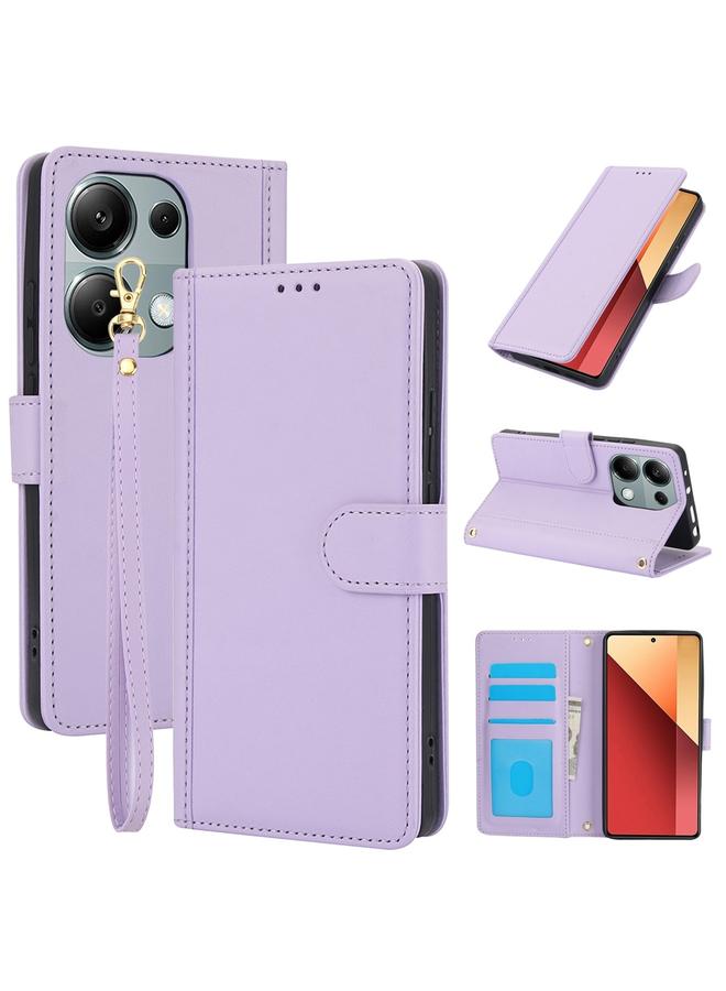 S-TOP Case For Redmi Note 13 Pro 4G Global Skin Feel Pure Color Card Slots Leather Phone Case with Dual Lanyard - Image 1