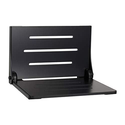 Seachrome SHAF-185155-PBS-S-MB High Back Silhouette Folding Wall Mount Shower Bench Seat with Matte Black Frame - Image 1