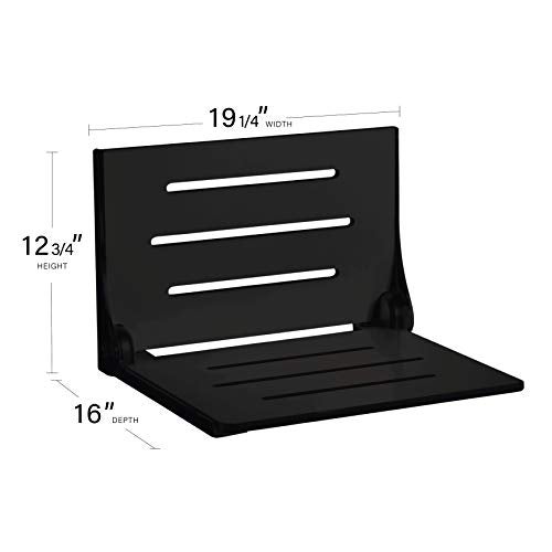 Seachrome SHAF-185155-PBS-S-MB High Back Silhouette Folding Wall Mount Shower Bench Seat with Matte Black Frame - Image 2