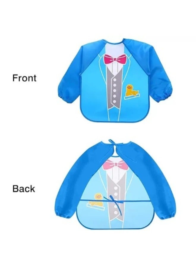 Baby's Long-Sleeve Waterproof Bib for Both Eating and Drawing (Blue), One Size - 1Pc  - Image 2
