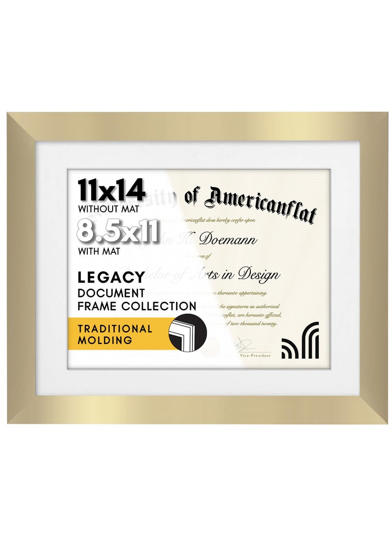 Americanflat Americanflat 11x14 Diploma Frame with ShatterResistant Glass  Use as 85x11 Frame with Mat or Display 11x14 Documents Without Mat  Legacy Collection  Certificate Frames for Wall Display  Gold 