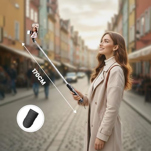 Kratos K50 Selfie Stick Tripod with Light, 67 inch/170CM Reinforced Tripod for Mobile Phone,Multi-Functional Bluetooth Long Selfie Stick for Travel,Vlogging,Compatible with iPhone and All Smartphones - Image 4