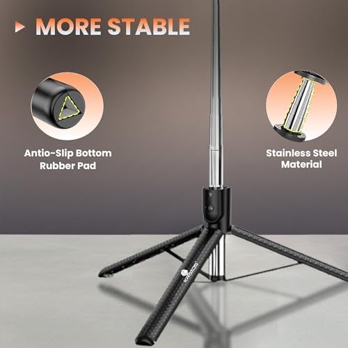 Kratos K50 Selfie Stick Tripod with Light, 67 inch/170CM Reinforced Tripod for Mobile Phone,Multi-Functional Bluetooth Long Selfie Stick for Travel,Vlogging,Compatible with iPhone and All Smartphones - Image 3