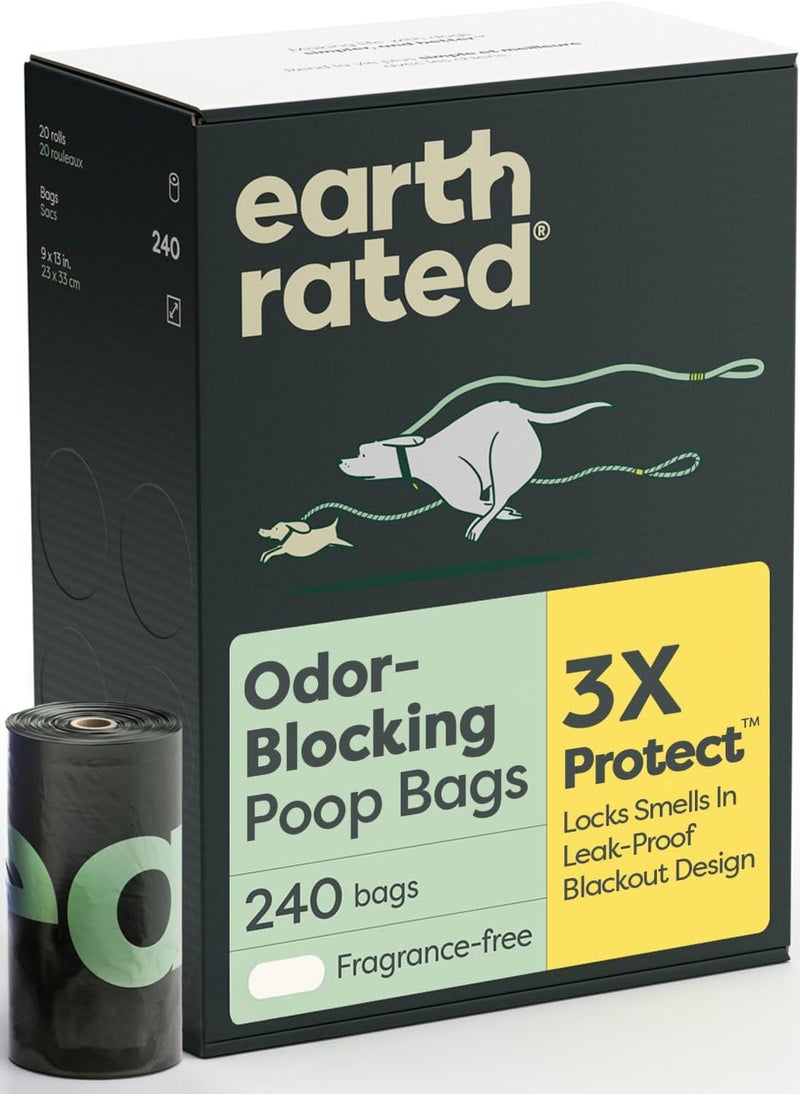 Earth Rated Odor-Blocking Poop Bags for Dogs with 3X Protect, Guaranteed to Block Smells & Leak-Proof Performance, Conceals Smell & Mess, Unscented, 240 Count - Image 1