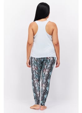 BCBGeneration Women 2 Pieces Plain Top And Snake Skin Leggings, Sky Blue  - Image 4
