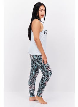 BCBGeneration Women 2 Pieces Plain Top And Snake Skin Leggings, Sky Blue  - Image 3