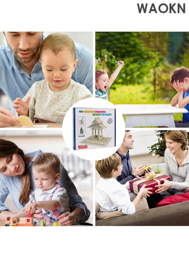 WAOKN 100-Piece Wooden Building Blocks Set - Natural Montessori Stacking Toys for Toddlers & Kids, Educational STEM Learning Toys, Creative Construction Stacking Game,  Birthday Gift for Boys & Girls Ages 3+ - Image 4