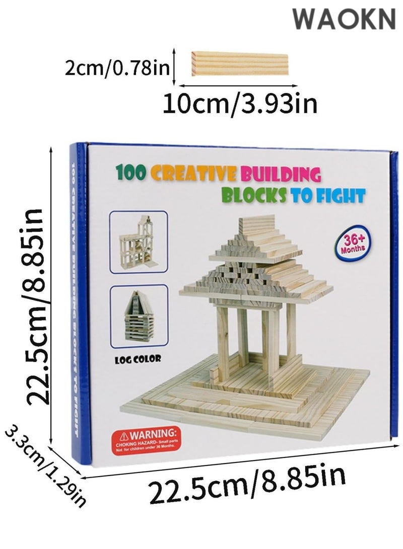 WAOKN 100-Piece Wooden Building Blocks Set - Natural Montessori Stacking Toys for Toddlers & Kids, Educational STEM Learning Toys, Creative Construction Stacking Game,  Birthday Gift for Boys & Girls Ages 3+ - Image 1