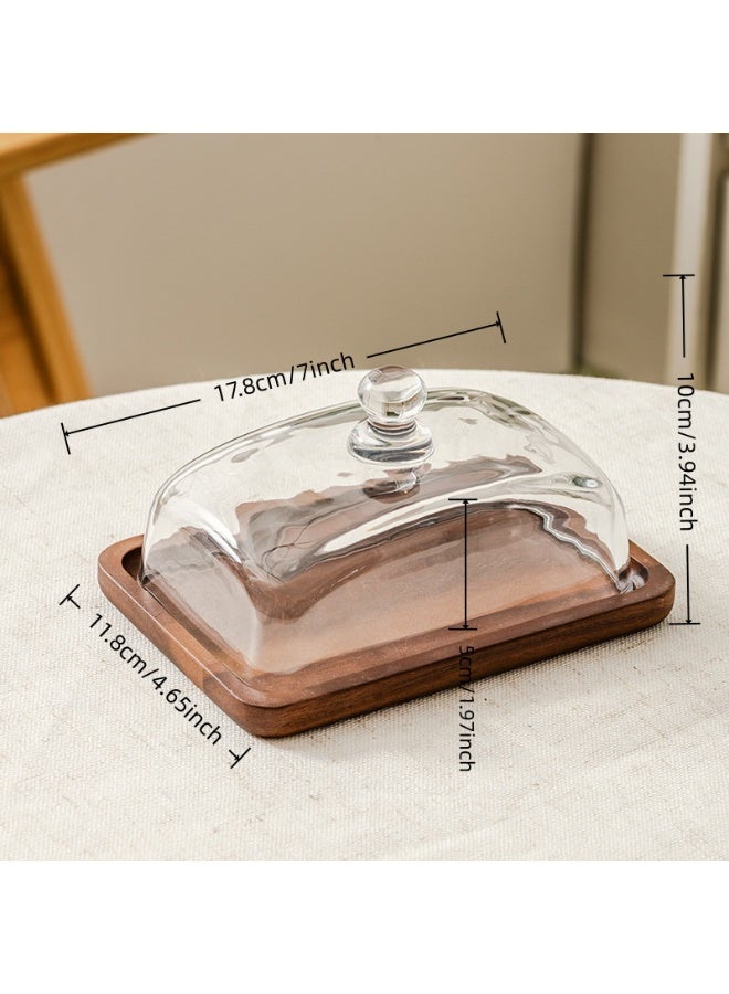 Acacia Wood Butter Dish, Butter Dish with Lid, Dessert Plate Suitable, Dining Table, Wedding & Serving Tray - Acacia Wood Snack Display Plate for Cakes, Fruits, Pastries - Image 2
