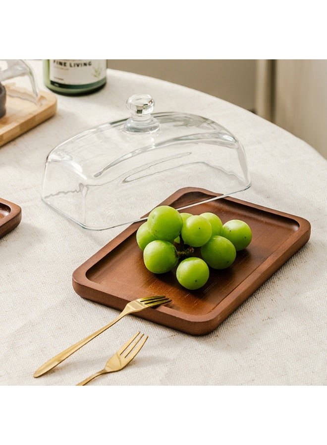 Acacia Wood Butter Dish, Butter Dish with Lid, Dessert Plate Suitable, Dining Table, Wedding & Serving Tray - Acacia Wood Snack Display Plate for Cakes, Fruits, Pastries - Image 1