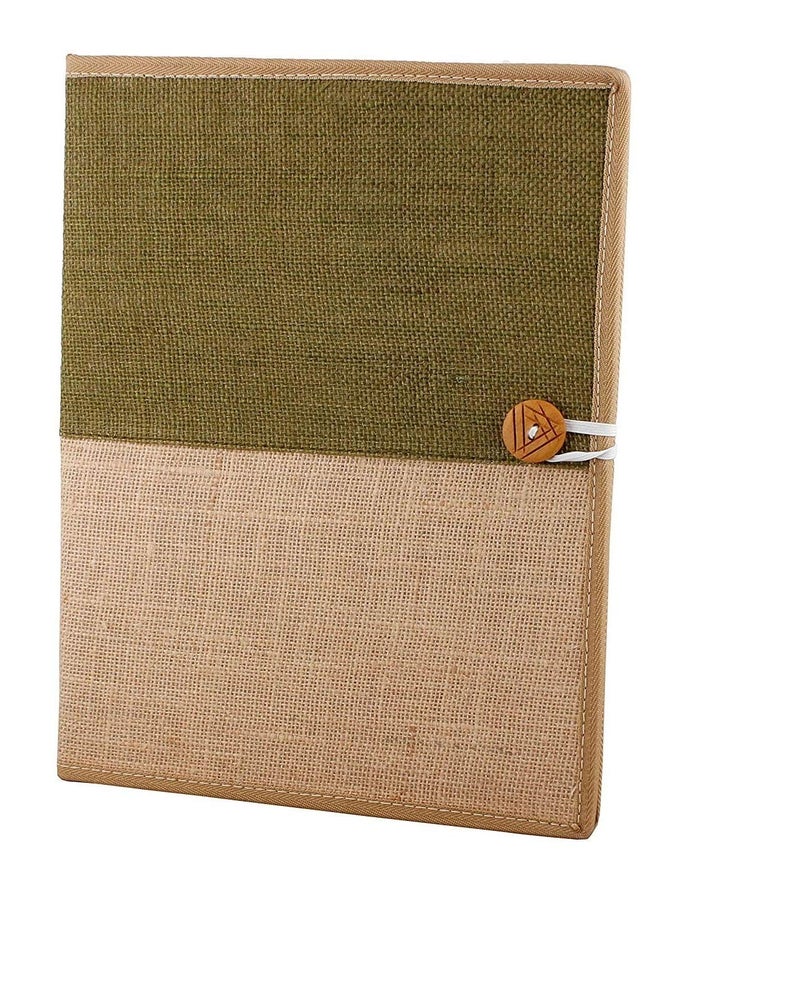AmazingHind Jute File Folders for Certificates, Document Holder, Jute Conference Folder (Size: A4, Color: Green & Beige) - Image 1