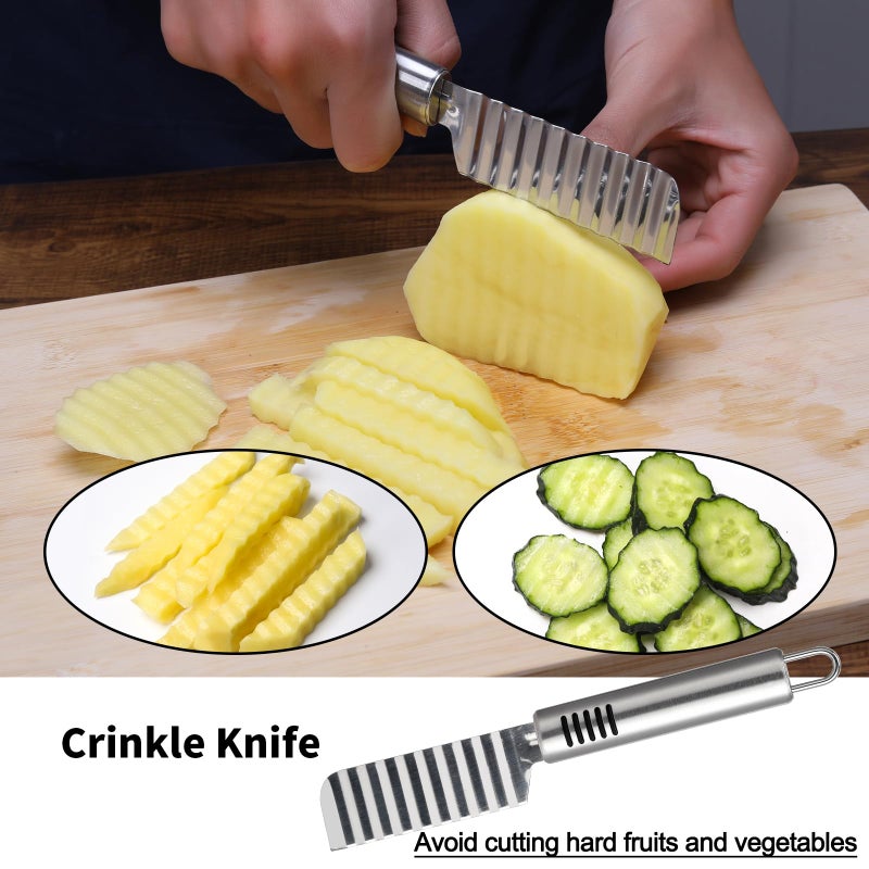 BURLIHOME Stainless Steel Fruit Carving Knife Set, 5 Pack Vegetable Engraving Blades for Kitchen, Melon Baller Scoop,Lemon Zester, Garnish Peeler,Crinkle Knife,V-shape Cutter - Image 5