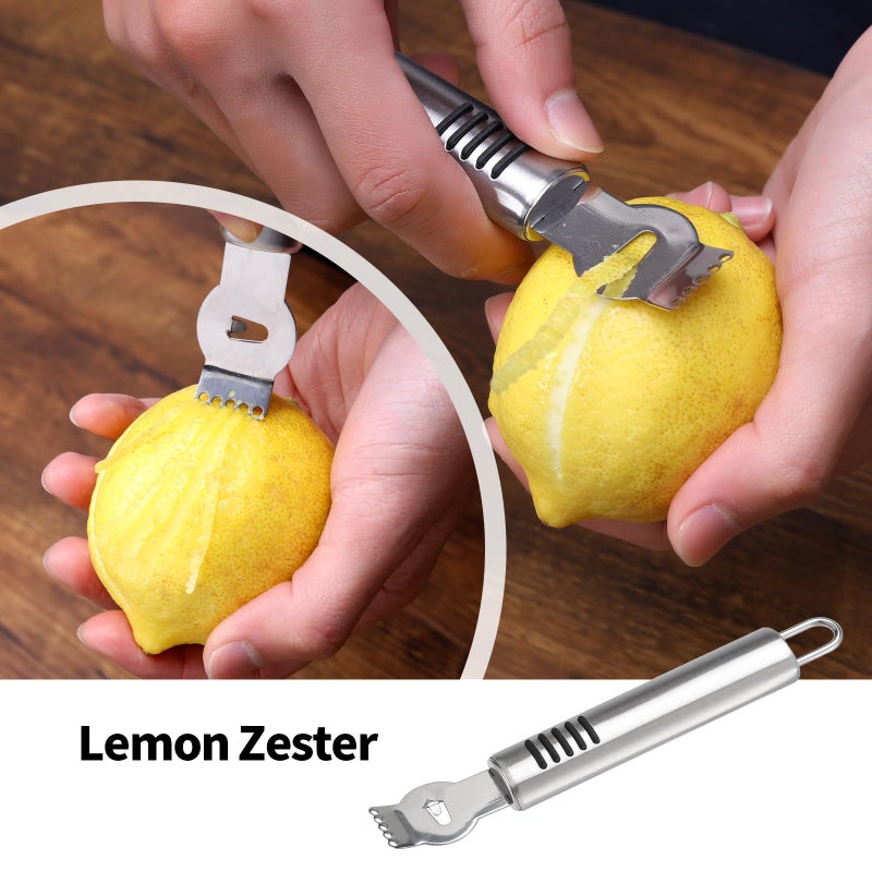 BURLIHOME Stainless Steel Fruit Carving Knife Set, 5 Pack Vegetable Engraving Blades for Kitchen, Melon Baller Scoop,Lemon Zester, Garnish Peeler,Crinkle Knife,V-shape Cutter - Image 4