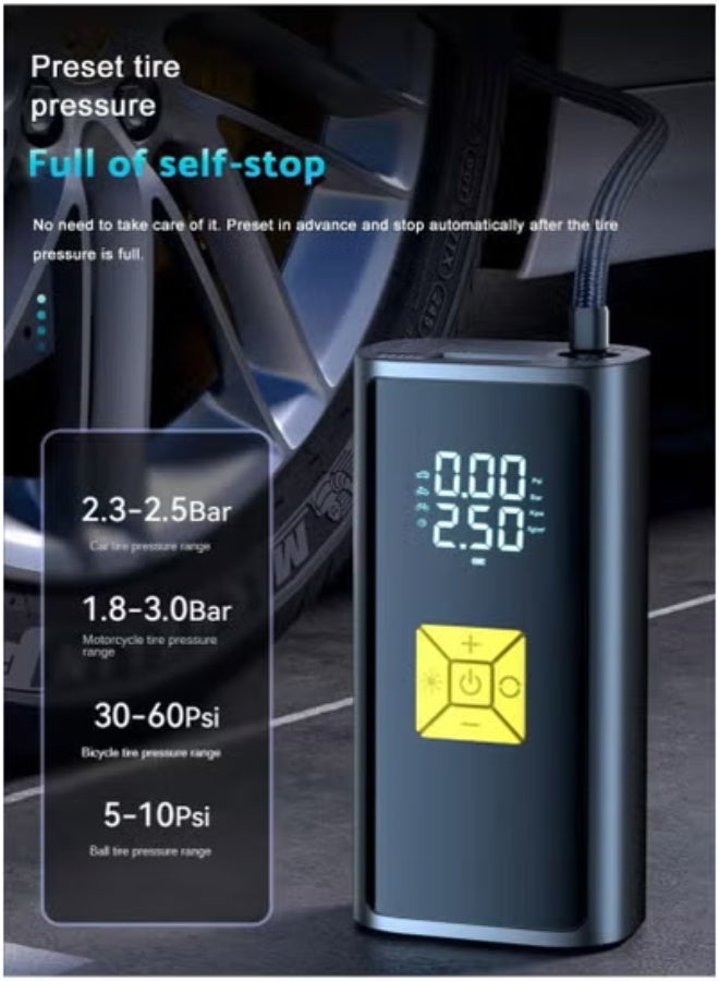 TIGER Car Tyre Inflator Air Compressor Pump 150 PSI – Rechargeable Portable Air Pump with Auto Shut-Off, Dual LCD Display & LED Light – Compact Electric Air Compressor for Car, Bike, Motorcycle, Ball, Mattress – Fast Inflation & Multi-Use Design for Home & Travel  - Image 3