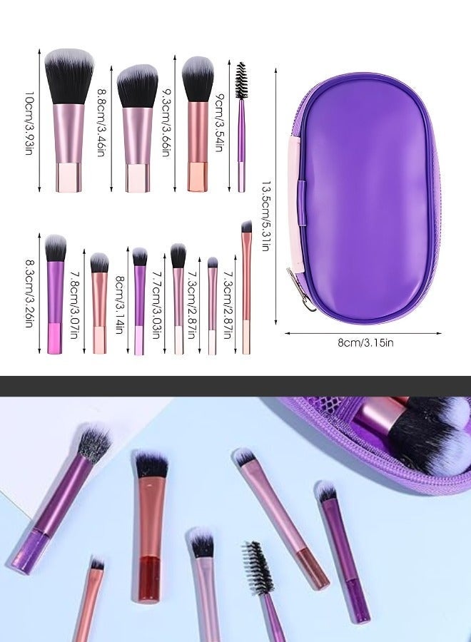 Hikma Beauty Portable On The Go Makeup Brush Set, Easy-Grip Full Function Mini Cosmetic Brush Set with Brush Bag 10 brushes（Purple） - Image 4